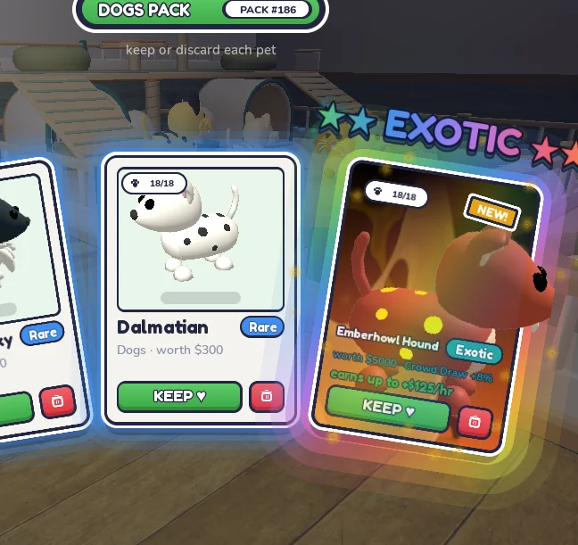 Dogs Pack results showing Rare Dalmatian and Exotic Emberhowl Hound