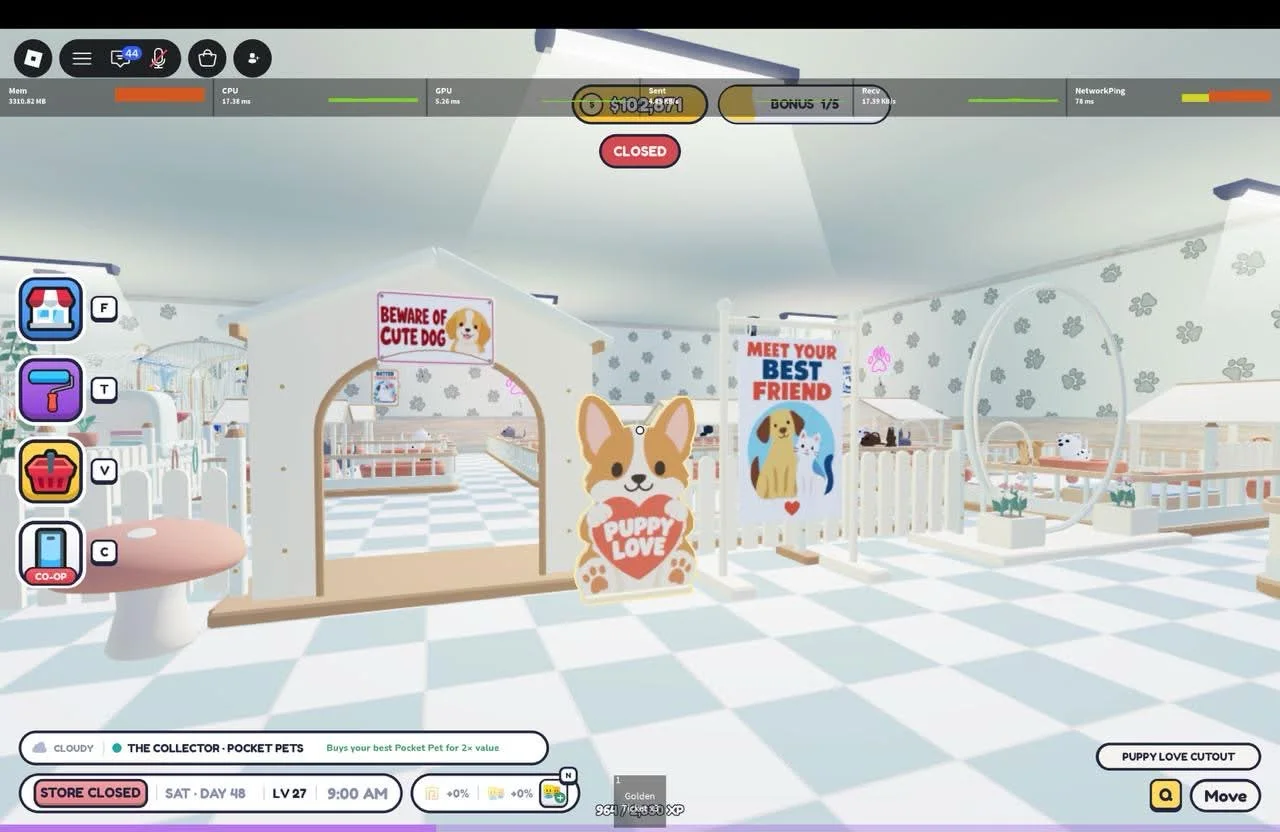 Arched opening and colourful animal posters against paw-patterned wallpaper.